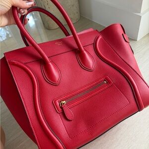 Celine Luggage Vibrant Red Leather Tote